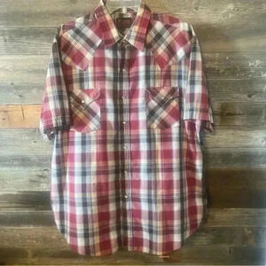 Men's Plains Western Wear Short Sleeve Pearl Snap Shirt X-Large Red Black